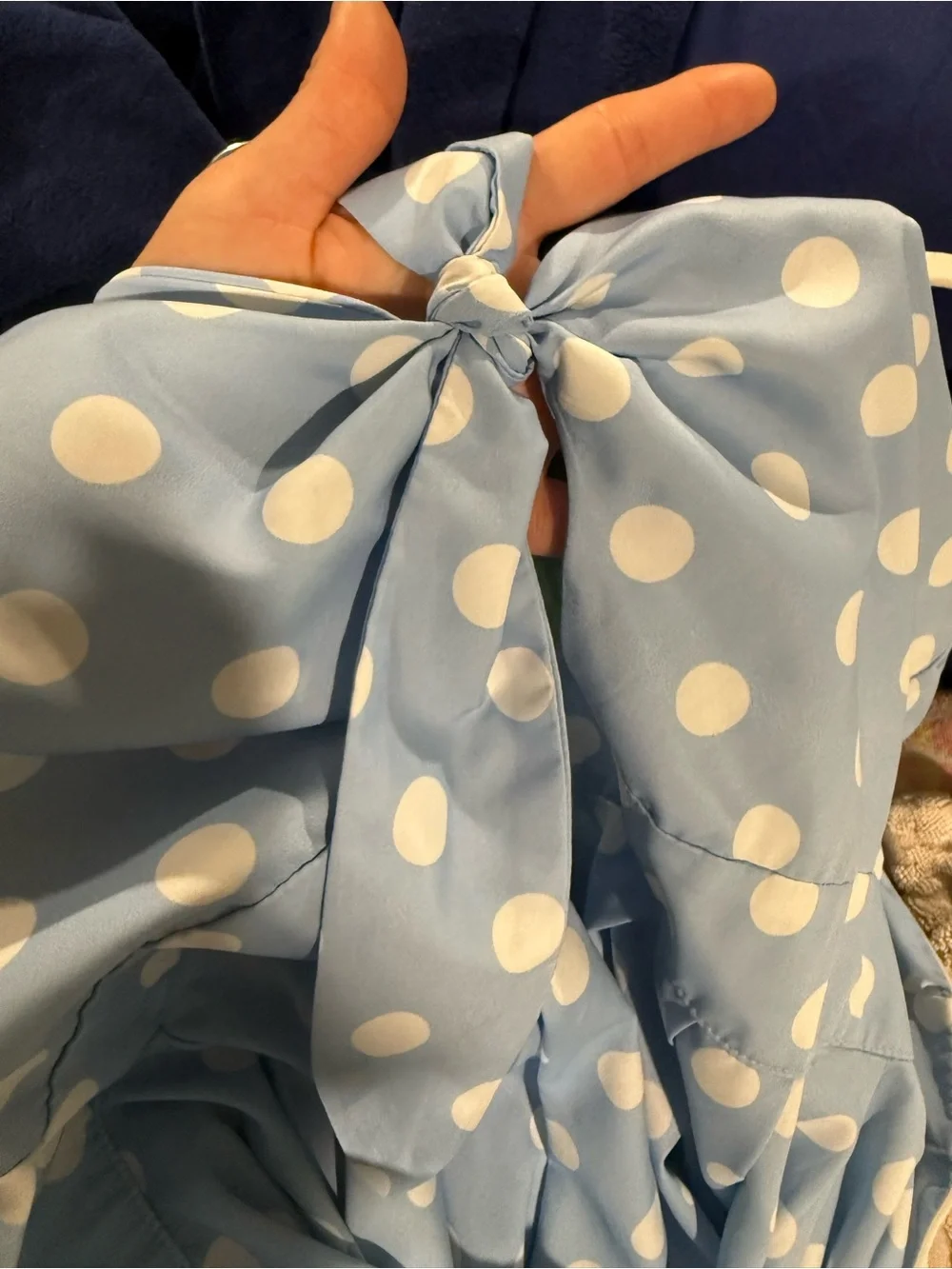 Light Blue Polka Dot Tie-Front Maxi Dress